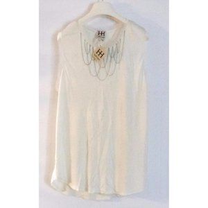 $195 HAUTE HIPPIE  Swan CHAIN Necklace TOP Ivory MESH SLEEVELESS Modal ( L )